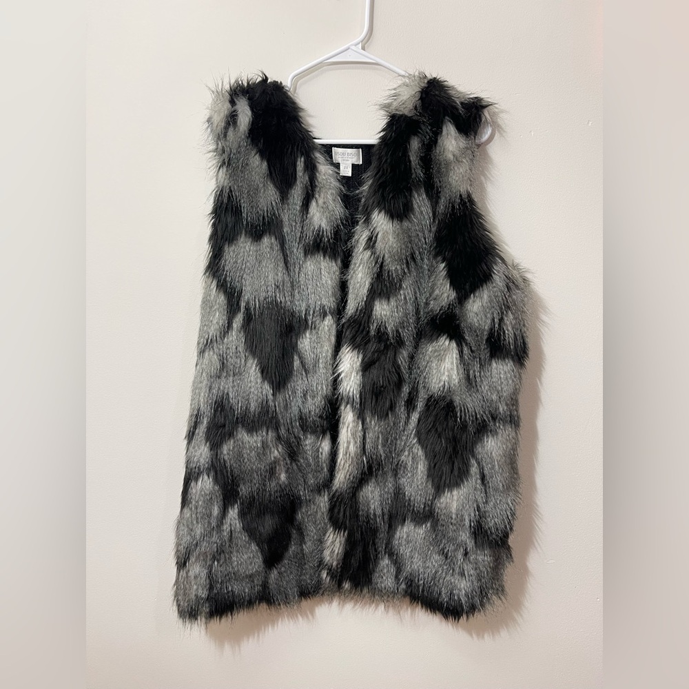Bisou Bisou Vest Women's 2XL Black Gray Faux Fur